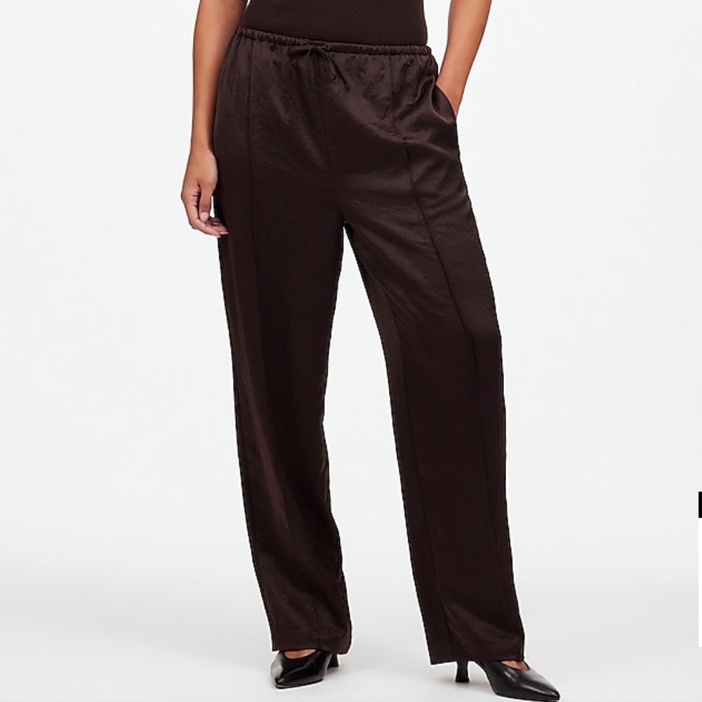 Madewell brown Satin Trousers with Elastic Waistband